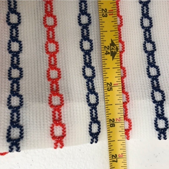 Vintage 70s White Double Knit Orange Blue Chain Stitch Zip Up Top Womens Medium - Picture 12 of 14